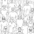 Seamless crowd of men vector pattern. Hand drawn.