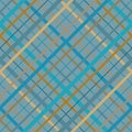 Seamless cross lines madras pattern. Diagonal seamless texture as a tartan plaid in various beige blue colors.