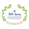 Seamless Crowd of leaf and yellow floral frame, for hello spring greeting card design. Vector