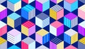 Seamless cubes vector background, lined boxes repeating tile pattern.