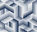 Seamless cubes vector background, lined boxes repeating tile pattern, 3D architecture and construction.