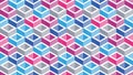 Seamless cubes vector background, lined boxes repeating tile pattern, 3D architecture and construction.