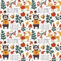 Seamless cute animal autumn pattern made with bear Royalty Free Stock Photo