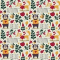 Seamless cute animal autumn pattern made with bear Royalty Free Stock Photo