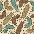 Seamless cute background with plumes. Decorative vintage pattern with feathers