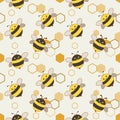 The seamless of cute bee and shape of hexagon on the white backgroun.