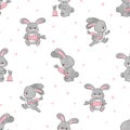 Seamless cute bunny with carrot pattern. Vector illustration of baby rabbits