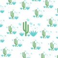 seamless and cute cactus pattern among the grass