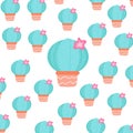 Seamless and cute cactus vector pattern