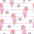 Seamless cute cartoon ice cream pattern. Vector summer background. Royalty Free Stock Photo