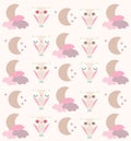 Seamless cute cartoon owls birds pattern with soft colour Royalty Free Stock Photo