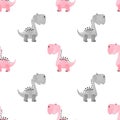 Seamless cute dinosaur pattern. Vector dino background for kids