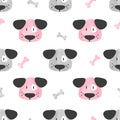 Seamless cute dog pattern. Vector background with watercolor puppy