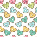 Seamless cute donut heart pattern on white background.