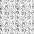 Seamless cute doodle monster pattern background Royalty Free Stock Photo