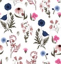 Seamless cute floral pattern. Blue and Pink flowers. Flower pattern on white background. Floral background. The elegant the templa Royalty Free Stock Photo