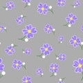 Seamless cute floral spting pattern background. Blue flower pattern on gray background. Mothers Day, 8 March