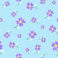 Seamless cute floral spting pattern background. Blue flower pattern on blue background. Mothers Day, 8 March