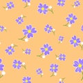 Seamless cute floral spting pattern background. Blue flower pattern on orange background. Mothers Day, 8 March