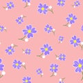 Seamless cute floral spting pattern background. Blue flower pattern on pink background. Mothers Day, 8 March