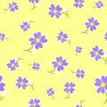 Seamless cute floral spting pattern background. Blue flower pattern on yellow background. Mothers Day, 8 March