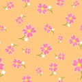 Seamless cute floral spting pattern background. Pink flower pattern on orange background. Mothers Day, 8 March