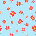 Seamless cute floral spting pattern background. Red flower pattern on blue mint background. Mothers Day, 8 March