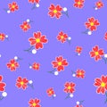 Seamless cute floral spting pattern background. Red flower pattern on blue background. Mothers Day, 8 March
