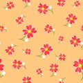 Seamless cute floral spting pattern background. Red flower pattern on orange background. Mothers Day, 8 March