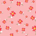 Seamless cute floral spting pattern background. Red flower pattern on pink background. Mothers Day, 8 March