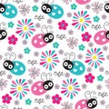 Seamless cute and flower ladybird pattern vector illustration