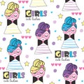 Seamless cute girls pattern vector illustration Royalty Free Stock Photo