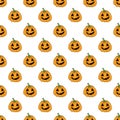 Seamless cute Halloween pattern with doodle Jack o lantern pumpkins on white background. Holiday print for fabric textile Royalty Free Stock Photo