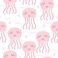 Seamless cute jelly fish pattern vector illustration