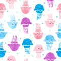 Seamless cute jellyfish pattern. Watercolor colorful baby print Royalty Free Stock Photo