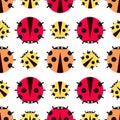 Seamless cute ladybird cartoon pattern. Repeated ladybug vector illustration Royalty Free Stock Photo