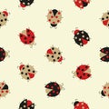 Seamless cute ladybug pattern. Vector background