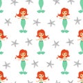 Seamless cute little mermaids pattern Royalty Free Stock Photo