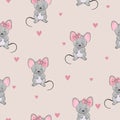 Seamless cute mice pattern. Vector watercolor mouse background Royalty Free Stock Photo