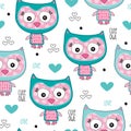 Seamless cute owl pattern vector illustration Royalty Free Stock Photo