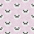 Seamless cute panda pattern on pink