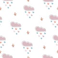 Seamless Cute Pattern with clouds raining with hearts Royalty Free Stock Photo