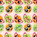 Seamless pattern with lime, orange in glasses - vector illustration, eps