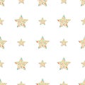 Seamless cute pattern with green and red stars made of dots and circles on white background Royalty Free Stock Photo