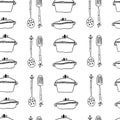 Seamless cute pattern with kitchen items.