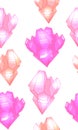 Seamless cute pattern with multicolored pink crystals with highlights.