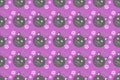 Seamless cute pattern wallpaper with purple background, cat face cartoon pattern, gray herringbone footprints, for cute fashion