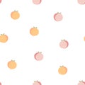 seamless cute pink, orange peach fruit repeat pattern in white background