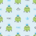 Seamless cute Prince Frogs pattern