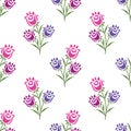 Seamless cute rose flower pattern on white background